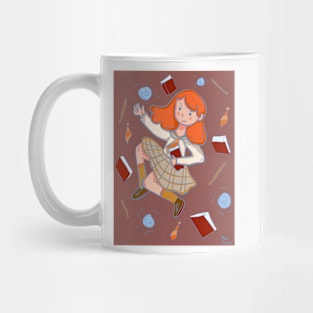 Redhead witch with books and magic wand Mug